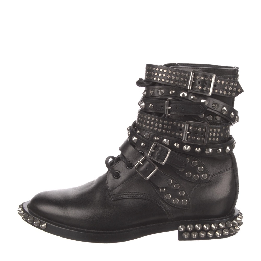 SAINT LAURENT WOMENS STUDDED RANGER COMBAT BOOTS